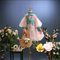 DRESS ANAK IMPORT TUTU PAYET TIMBUL BUNGA LENGAN BALON USIA (5-10) TAHUN Manis