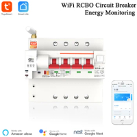 Tuya Smart Life APP RCBO Circuit Breaker with Power Monitoring 4P WiFi RCBO MCB Leakage Current Short Circuit Protection Alexa