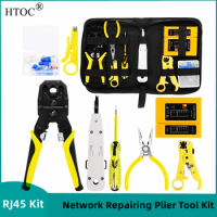 HTOC RJ45 RJ11 RJ12 Network Repairing Plier Tool Kit with Cable Tester Wire Stripper Spring Clamp Crimping Tool Crimping Pliers