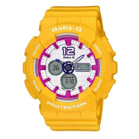 CASIO Baby-G系列 甜美風範時尚運動腕錶-黃x桃紅-BA-120-9BDR