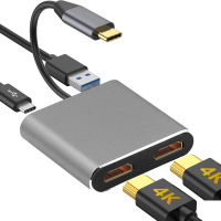 2025 Type-C to Dual HDMI Docking Station 4-in-1 Converter 4K HD Macbook Dual Display Hub