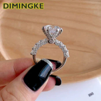 DIMINGKE Super Flash 3CT 9MM Mosonite Ring with GRA Certificate Solid S925 Silver Jewelry Wedding Party Gift for Women