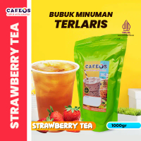 CAFEOS Bubuk Strawberry Tea Premium 1 KG - Serbuk Minuman Teh Stroberi Untuk Usaha Minuman Kekinian