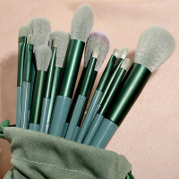 ชุดแปรงแต่งหน้า มาใหม่ ทุกฤดูกาล สีเขียว 13 ชิ้น แบบพกพา ขนแปรงนุ่ม แปรงแก้ม แปรงอายแชโดว์ ชุดเครื่อ