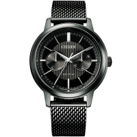 【CITIZEN 星辰】光動能 雅痞雙眼Day-Date手錶-曜石黑/41mm 母親節 送禮 禮物(BU4034-82E)