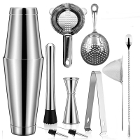 Cocktail Shaker Bar Set: 2 Weighted Boston Shakers Cocktail Strainer SetJiggerMuddler and Spoon Ice 
