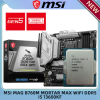 Intel I5 13600KF OEM CPU + MSI MAG B760M MORTAR MAX WIFI DDR5 MATX PC WIFI6E LGA 1700 B760 PCIE5.0 Motherboard Gaming