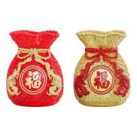 Chinese New Year Feng Shui Blessing Bag Vase Decor Traditional Statue Resin