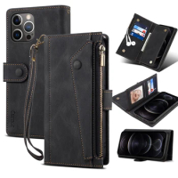 Wallet Flip Leather Case For iPhone 13 Pro Max 12 11 Pro Max Case for Apple 12Pro With Free Rope Luxury Zipper Protective Cover