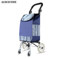 ALWAYSME Portable and Foldable Trolley Dolly Shopping Cart With Bag and Push Handle For Shopping ,Camping,4 Wheels