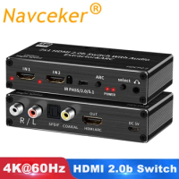 4K 120Hz HDMI audio extractor 4K Support 5.1CH 2 Port HDMI to HDMI Audio ARC Switch with audio toslink stereo For Apple TV PS5