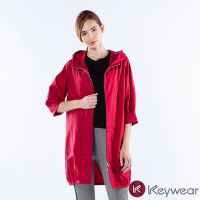 KeyWear奇威名品    休閒率性七分袖風衣外套-暗紅色