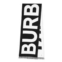 【BURBERRY 巴寶莉】Logo 徽標 羊毛 提花 圍巾 黑色 白色