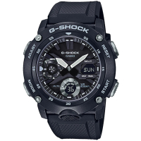 【CASIO 卡西歐】G-SHOCK 碳纖維防護雙顯手錶 母親節 禮物(GA-2000S-1A)