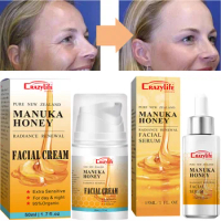 2pcs 95% Organic Manuka Honey Shrink Pores Moisturizing Whitening Face Serum Smoothing Plumping Brightening Cream Anti wrinkle