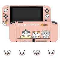 Cute Cat Switch Protective Case Bundle with 4pcs Grip Caps For Nintendo Switch OLED，for Switch NS Cover，Switch Game Accessory