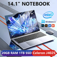 14.1" Intel Celeron J4025 Portable Gaming Laptop PC 20GB DDR4 512GB 1TB 2TB SSD Notebook Windows 11 Pro Laptop Computer Win11