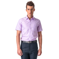 【金安德森】粉紫斜紋窄版短袖襯衫
