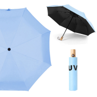 幸福揚邑 降溫抗UV防風防撥水大傘面全自動開收木柄晴雨摺疊傘(淺藍)