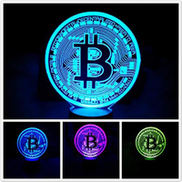 3D Bitcoin Sign Night Light Table Desk Optical Illusion Lamps 7 Color Changing Lights LED Table Lamp