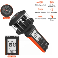BTMETER BT-5000G Orange Anemometer Wind Speed Air Volume Temperature Measurement Backlight Display Multi-Function Anemometer