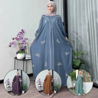 Temanstory - Kaftan Motif Pitaloka Ld 180 cm Kaftan Panjang Muslim Wanita Nyaman Adem Lengan Panjang