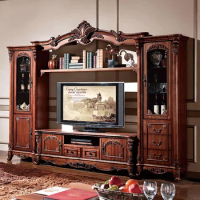 2024 Stock Arabian Style Solid Wood Tv Stand Cabinet Console French Style Wooden Luxury Long Meuble Tv Unit for Live Room
