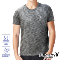 PLAYBOY 速乾吸濕排汗透氣舒爽纖維圓領短袖衫-單件(灰白)
