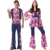 Women Men Couples Halloween Purim Party Costumes Fancy Dress Umorden Adult Retro 60s 70s Hippie Love Peace Cosplay Costume