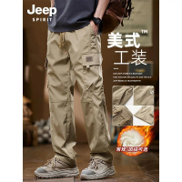 2025 Jeep Cargo Pants Men's Pants Men's Casual Pants Autumn Winter New Men's Straight-Leg Fleece Pan