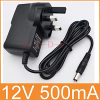 500PCS High quality AC 100V-240V Converter Switching power adapter DC 12V 500mA 0.5A Supply UK Plug DC 5.5mm x 2.1mm