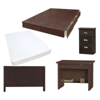 【顛覆設計】房間五件組 床頭片+抽屜床+獨立筒+床頭櫃+書桌(雙人5尺)