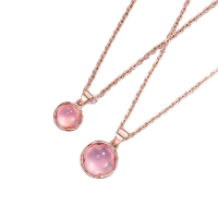 2025 Ready Stock 2025 New Pink Chalcedony Crystal Pendant Necklace Niche Electroplated Rose Gold Lig