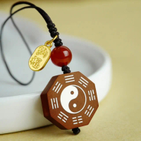 【米蘭精品】現貨+預購 鑰匙扣手機掛飾(實木太極八卦鑲銀包包配飾6款74if9)