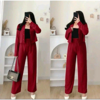Set Casey Premium Knit (Cardi+Pants) / Setelan Baju Wanita Kekinian Crop dan Celana Kulot Premium Ny