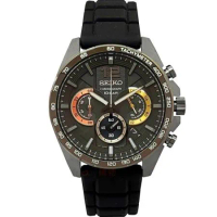 SEIKO精工 SSB349P1手錶 運動 電鍍黑錶殼 三眼計時 橡膠錶帶 男錶