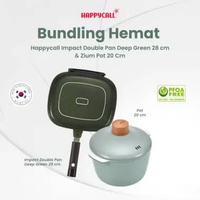 Bundling Hemat Happycall Impact Double Pan 28 cm & Zium Pot 20 Cm, Wajan Anti lengket Tahan Gores Im