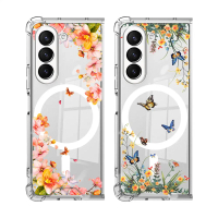 เคสโทรศัพท์แบบสองชิ้น (TPU+PC) ลายดอกไม้ สไตล์ยุโรปและอเมริกา กันรอยนิ้วมือ สำหรับ Samsung Galaxy Z 