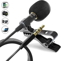 Portable 3.5mm Mini Microphone 1.5m Wired Jack Plug Mic USB Lavalier Condenser Microphone For Phone PC Lapel Clip-on Lapel Mic