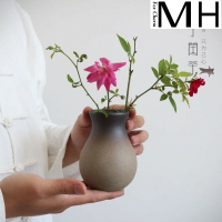 粗陶花瓶小花器家用擺件裝飾復古柴燒日式窯變茶道零配件家用花藝