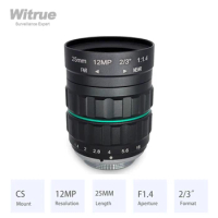 Witrue HD 4K CCTV Lens CS Mount 12MP 25MM 2/3” F1.4 Low Distortion IR Correction Lenses For Surveillance Security IP Cameras