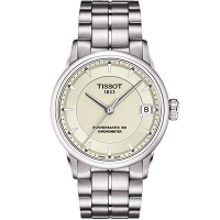 TISSOT 天梭 官方授權 T-Classic Luxury 天文台認證機械腕錶 送禮推薦-象牙白/33mm T0862081126100