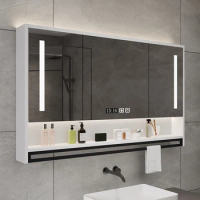 Smart Bathroom Mirror Cabinet Wall-mounted With Backlight Anti-fog Bathroom Mirror Rack Separate Storage One Cabinet