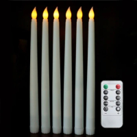 6pcs Flickering Remote LED Candles 10-Key Remote Flameless Taper Candles for Dinner Party Decoration Decorative Candles