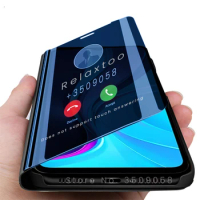for readmi 9c nfc case smart mirror flip phone covers for xiaomi redmi 9c nfs 9a 9t 9 c a t redmi9c redmi9a magnetic stand coque