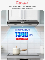 FIRENZZI 1390m³/hr  Slim Hood Cooker Hoods Low noise 60CM FH-602 BK High Suction Power