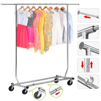 Hangers Free Shipping Clothes Organizer Heavy Duty Adjustable Collapsible Garment Rack Wardrobe Chrome Open Closets Bedroom Home