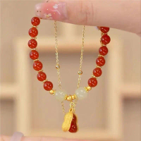 Gelang giok asli batu kacang hijau titanium /Gelang Giok Kacang Wanita Berlapis Emas 18K Anti Luntur