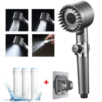 3 Modes New Black Shower Head with Cartridge Rainfall High Pressure Adjustable Boost Filter Holder for Bathroom Accessories Sets