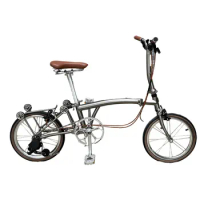 Super Lightweight Commuter Cycle Portable 5-Speed Foldable Adult Brompton Bicycle, 16 Inch Titanium Folding Urban Bike